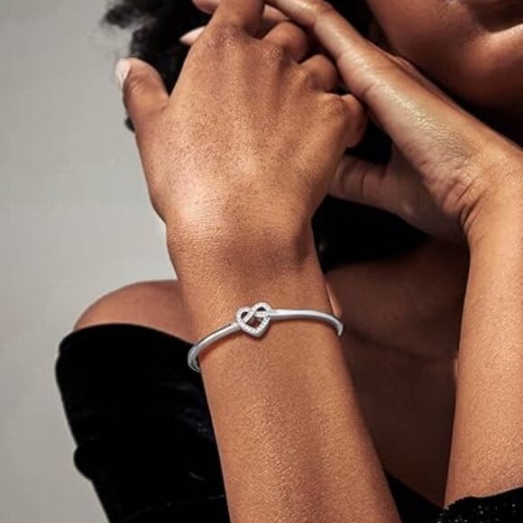 Neiman Marcus Platinum Plated Unisex Cuff Heart Bracelet - Picture 2 of 4